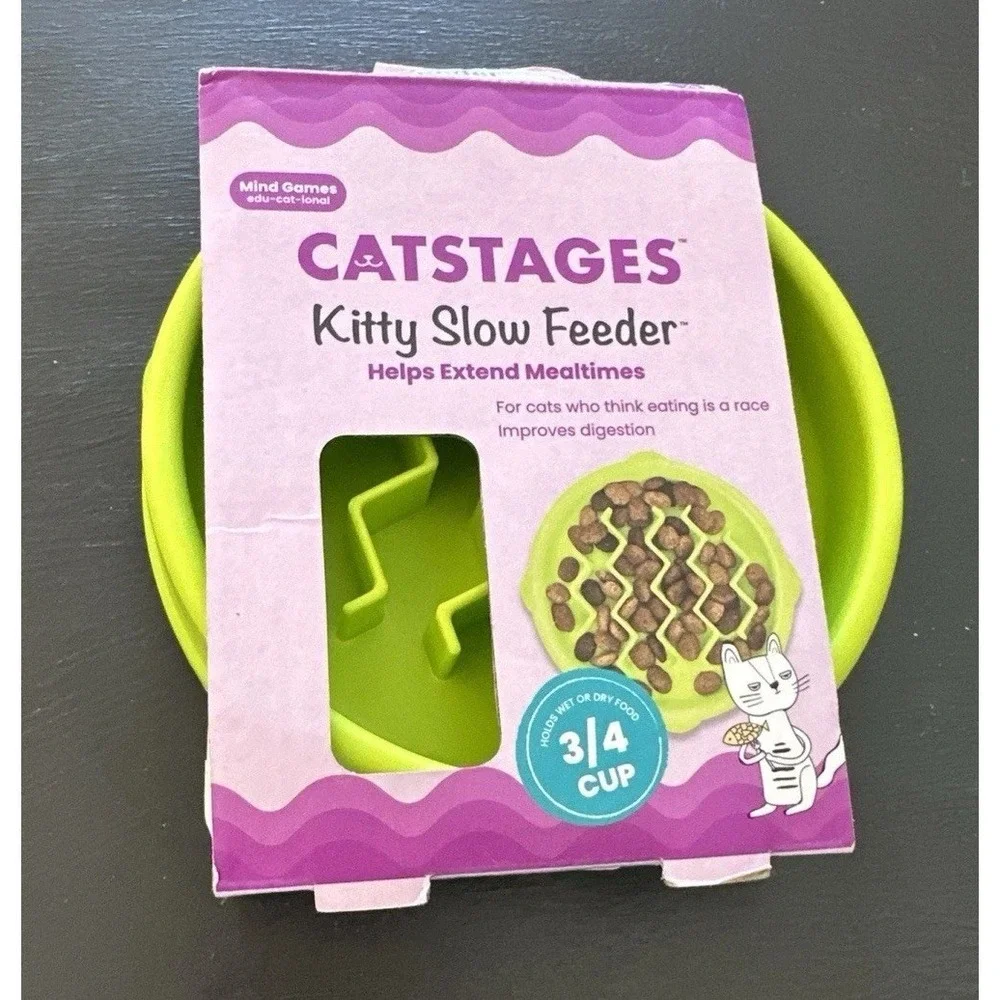 Catstsges Kitty Cat Slow Feeder Bowl Healthy Eating Green Digestion Support